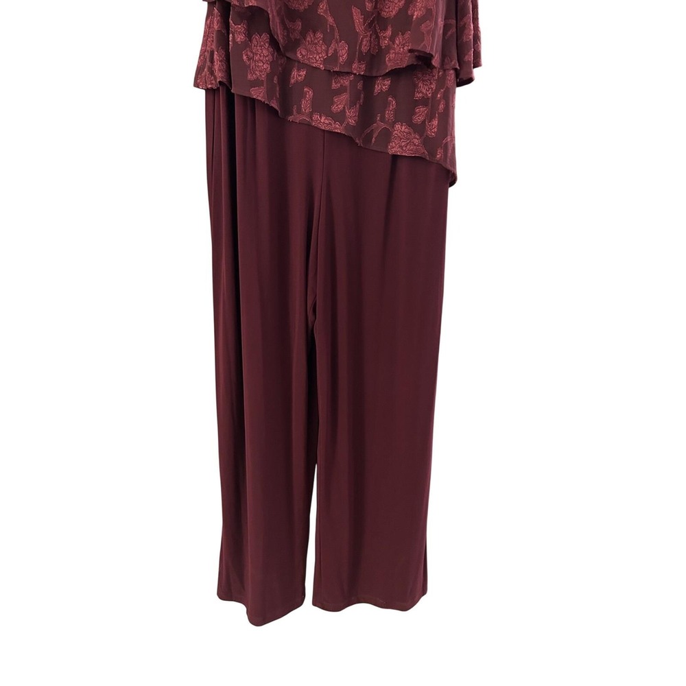 R&M Richards Premium Formal Jumpsuit Womens 18W Wine NWT Floral Lace Overlay - Picture 10 of 16
